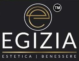 Logo nero con testo "Egizia Estetica Benessere" e simbolo dorato.