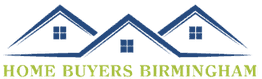 Logo with three blue roofs and text "Home Buyers Birmingham" underneath.