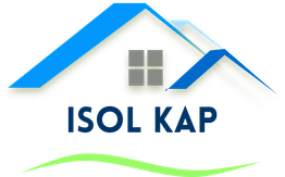 Logo con due tetti blu e scritta "ISOL KAP" sotto una finestra stilizzata.