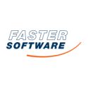 Logo mit Text "FASTER SOFTWARE" und orangener Linie darunter.