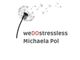 Pusteblume mit Text "weDOstressless Michaela Pol" in schlichtem Design.
