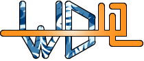 Stilisiertes WDL-Logo mit blauer Musterung und oranger Linie darunter.