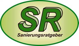 Grünes Logo mit den Buchstaben "SR" und dem Schriftzug "Sanierungsratgeber" auf ovalem Hintergrund.