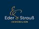 Blaues Logo mit den Worten "Eder & Strauß Immobilien" in Weiß und Gold.