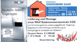 Werbung für eine Wolf Gasbrennwertzentrale mit Preisangabe und Kontaktdaten der Firma Sendermann.