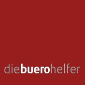 Roter Hintergrund mit weißem Text: "diebürohelfer", wobei "büro" fett hervorgehoben ist.