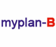 Logo mit Schriftzug "myplan-B" in lila und rot auf weißem Hintergrund.