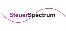 Text: "SteuerSpectrum" mit lilafarbener Wellenlinie.