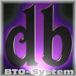 Logo mit schwarzen Buchstaben "db" auf lila Hintergrund und Schriftzug "BTO-System" unten.