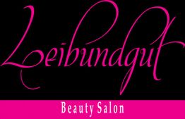„Leibundgut“ in pinker Schrift auf schwarzem Hintergrund, darunter „Beauty Salon“ in Weiß auf Pink.