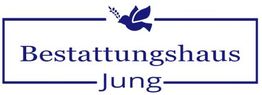 Logo des Bestattungshaus Jung mit Taube und Ähren in Blau.