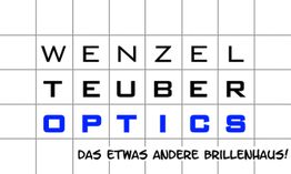 Text: "Wenzel Teuber Optics - Das etwas andere Brillenhaus!" in schwarzer und blauer Schrift.