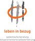 Logo mit orangenem Kreis und Pinselstrichen. Text: "leben in bezug - systemische beratung".