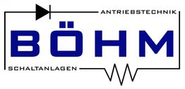 Logo mit Schriftzug "BÖHM", Diode und Widerstandssymbol, Text: "Antriebstechnik, Schaltanlagen".