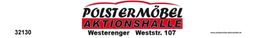 "Logo der Polstermöbel Aktionshalle mit Adresse: Westerenger, Weststr. 107, PLZ 32130."