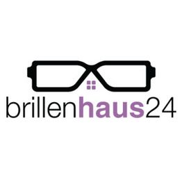 Logo mit stilisierter Brille, der Text "brillenhaus24" in schwarz-lila.