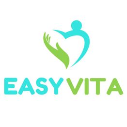 Logo mit Herz- und Hand-Design; Text "EASY VITA" in Blau und Grün.