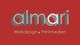 Roter Hintergrund mit dem Schriftzug "almari" und darunter "Webdesign • Printmedien".