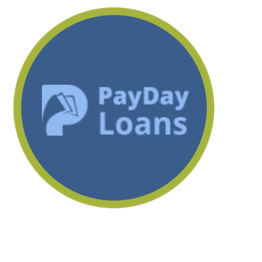Blue circular logo with "PayDay Loans" text and white paper icon, green border.