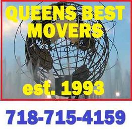 Queens Best Movers ad with a globe, established 1993, phone number 718-715-4159.