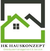 Grünes und schwarzes Hauslogo mit Text: "HK Hauskonzept, Gebäudemanagement & Service".