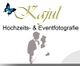 Kajul Logo mit Schmetterling, Silhouette eines Hochzeitspaares, Text: Hochzeits- & Eventfotografie.