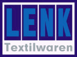 Logo mit blauem Text "LENK" oben und "Textilwaren" unten auf weißem Hintergrund.