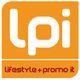 Logo mit weißem "lpi" auf orangefarbenem Hintergrund, darunter "lifestyle + promo it" in Rot.