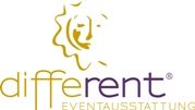 Logo mit stilisierter Sonne und Schriftzug "different Eventausstattung".