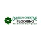 Green geometric logo with "Church Creative Flooring" text and tagline: "Where We Put The World At Your Feet."