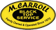 Yellow oval logo of M. Carroll Blacktop Service, family-owned since 1972.
