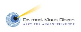 Logo: Abstraktes Auge mit Lichtstrahl, Text: Dr. med. Klaus Ditzen, Arzt für Augenheilkunde.