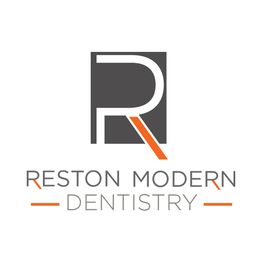 Logo of Reston Modern Dentistry with stylized 'R' and orange accents.