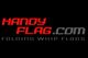Logo for HandyFlag.com, specializing in folding whip flags. Bold red and gray text on black.