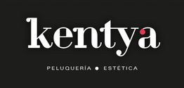 Logo negro con texto "kentya" en blanco y rojo. Debajo: "PELUQUERÍA ● ESTÉTICA".