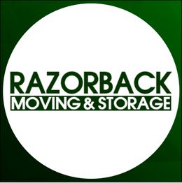 "Razorback Moving & Storage logo on a green background."