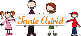 Strichmännchen-Familie hält ein Schild mit der Aufschrift "Tante Astrid".