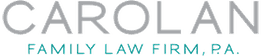 Carolan Family Law Firm, P.A. logo with gray and teal text on a transparent background.