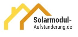 Logo mit zwei Hausdächern und Text "Solarmodul-Aufständerung.de" in Gelb und Orange.