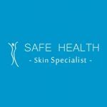 Logo of Safe Health Skin Specialist on a blue background.