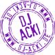Lila Logo mit "DJ Acki" in der Mitte und "www.dj-acki.de" im Kreis geschrieben.