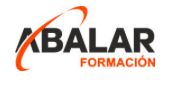 Logotipo de Abalar Formación con texto en negro y naranja, rodeado por un arco naranja.