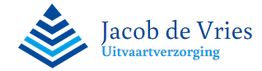 Blauw logo met tekst "Jacob de Vries Uitvaartverzorging" in blauw en wit.