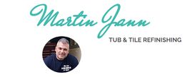 Man's portrait and text: "Martin Jann, Tub & Tile Refinishing."