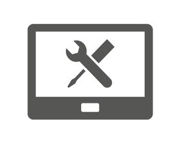 Computerscherm met een moersleutel en schroevendraaier, symbool voor technische ondersteuning.