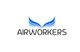 Logo mit blauem Flügelmotiv und dem Schriftzug "Airworkers" in schwarzer Schrift.
