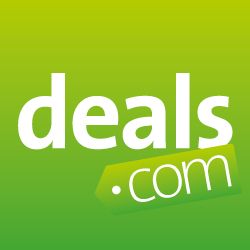 Logo mit weißem Text "deals.com" auf grünem Hintergrund.