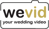 Logo von "wevid" mit der Aufschrift "your wedding video" in einer stilisierten Kamera.