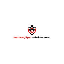 Logo mit Käfer-Symbol und Text: "Kammerjäger Klinkhammer" in Rot und Schwarz.