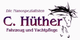 Logo mit Pferdekopf, Text: "C. Hüther - Fahrzeug und Yachtpflege", lila Schrift.